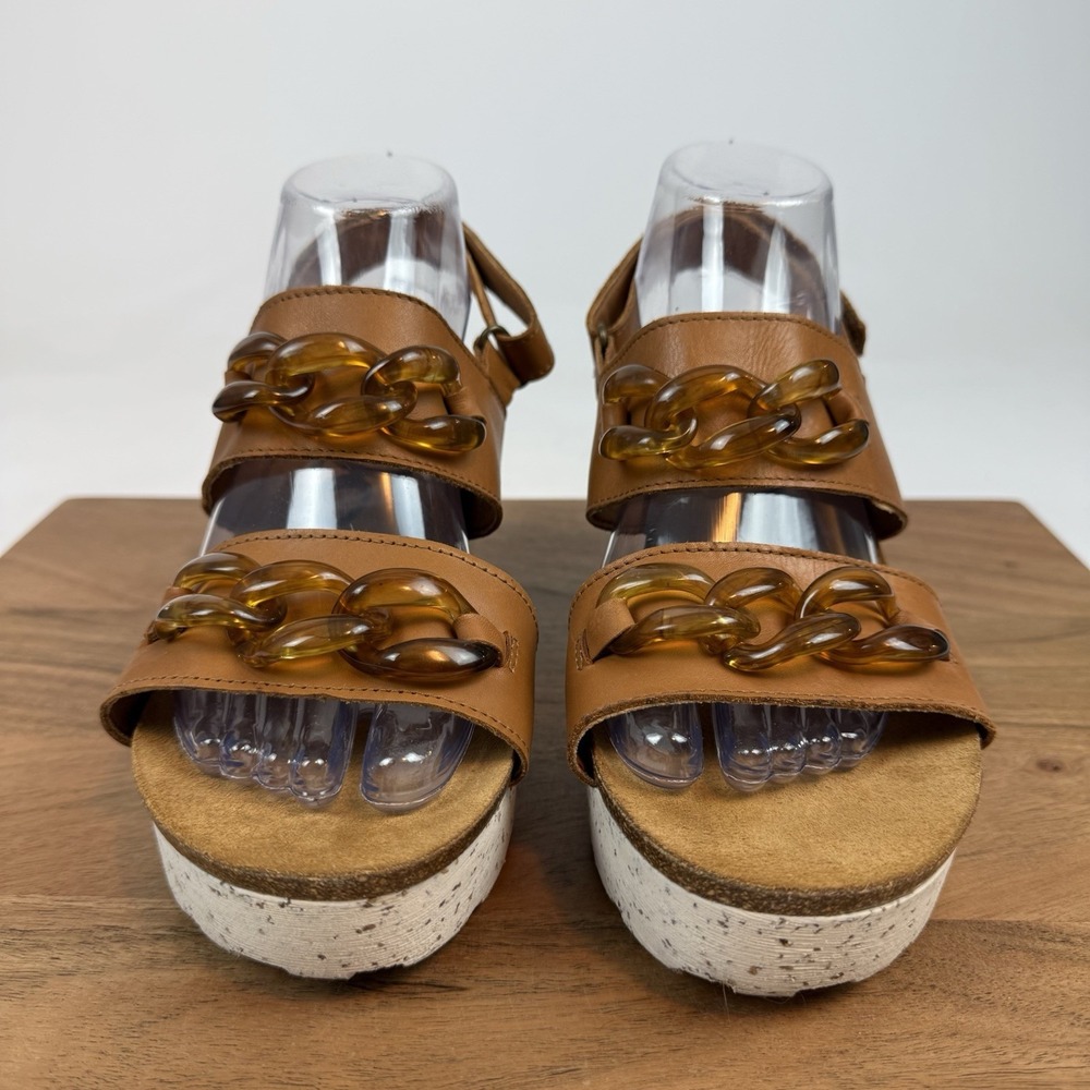New NWOB Womens OTBT Fair Isles Wedge Leather‎ Sandals Shoes Size 9 M - Picture 2 of 8